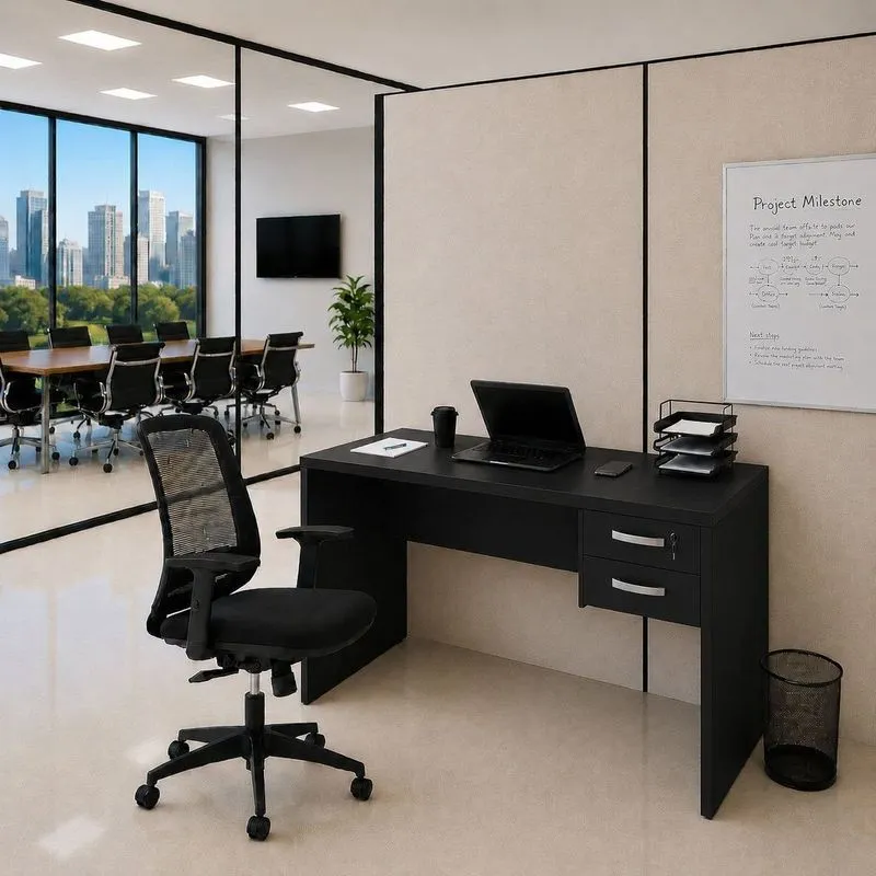 Conjunto Mesa De Escritório 120x60cm Com 2 Gavetas Cadeira Netflex Ergonômica Premium Reclinável
