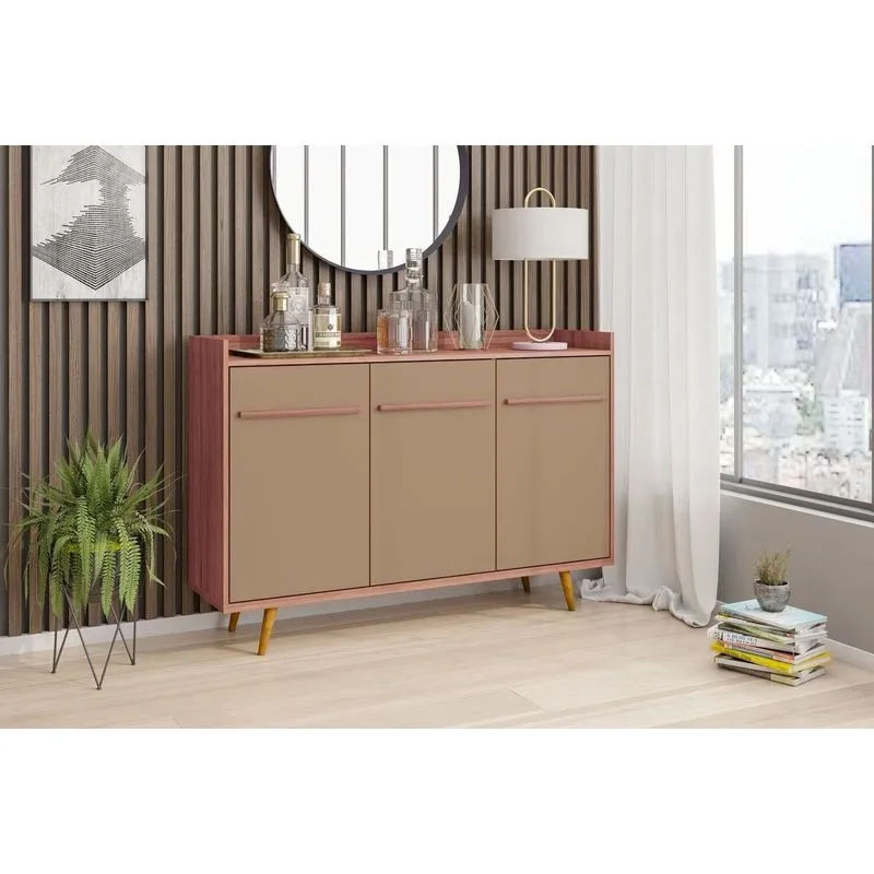 Aparador Buffet Retro Quartzo 3 Portas E Prateleira Ajustavel Marrom/cinamomo/off-white Freijo/fendi