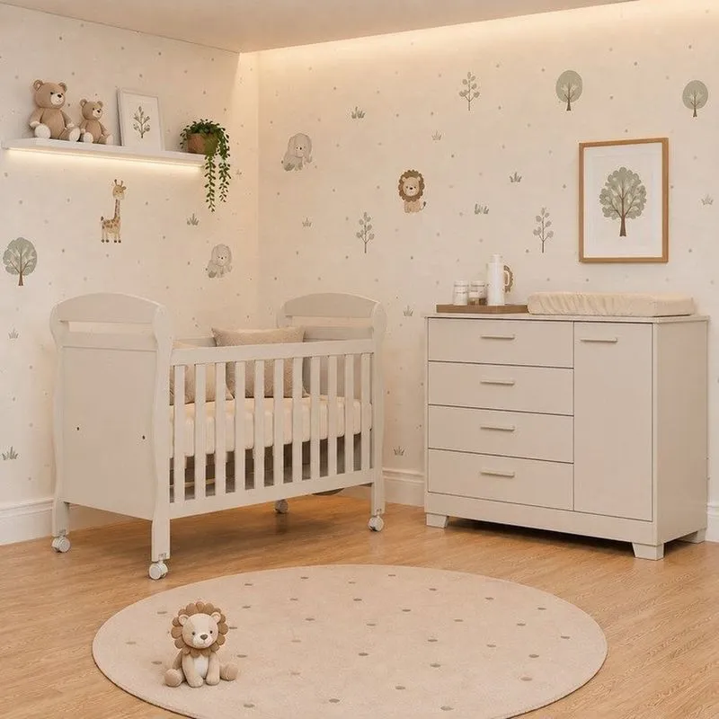 Quarto Completo Danny Para Bebê 100% Mdf Com Cômoda Sapateira E Berço 2 Em 1 Areia