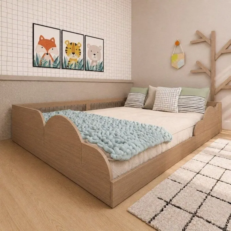 Cama Infantil Montessoriana Casal Fluffy Carvalho Mel