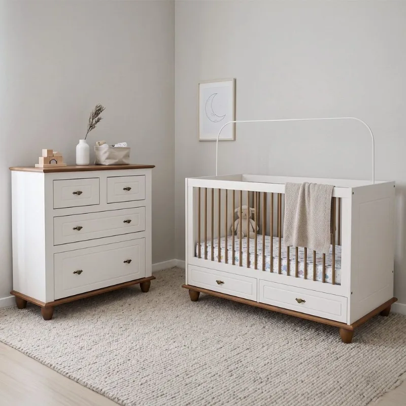 Quarto Joy Bebê 3 Peças Off White/Nogueira Off White/Nogueira