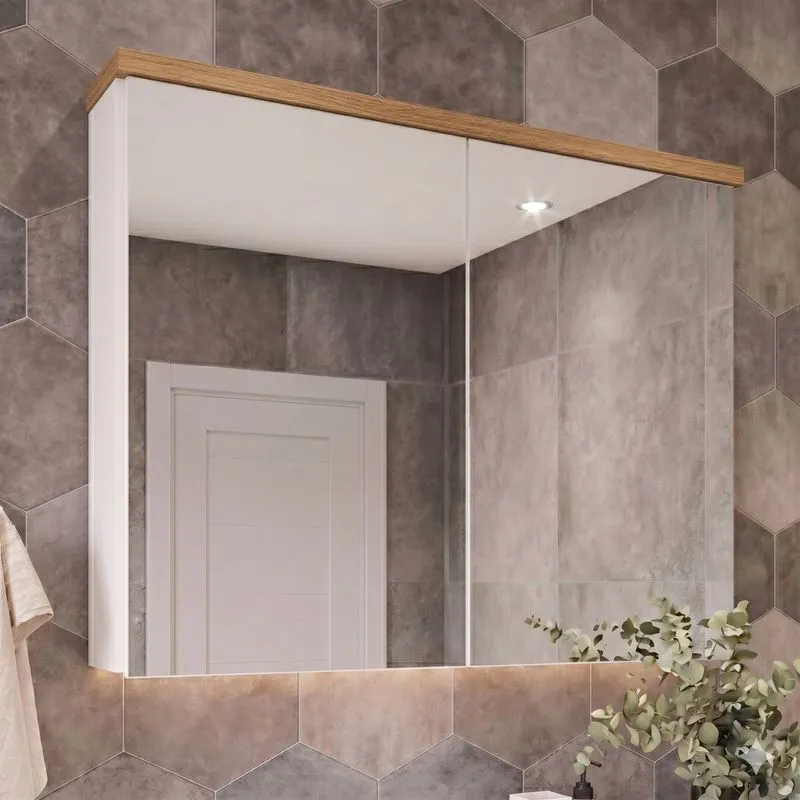 Armário De Banheiro 90cm 02 Portas Com Espelho Cewal - Branco/Itapuã Branco/Itapuã
