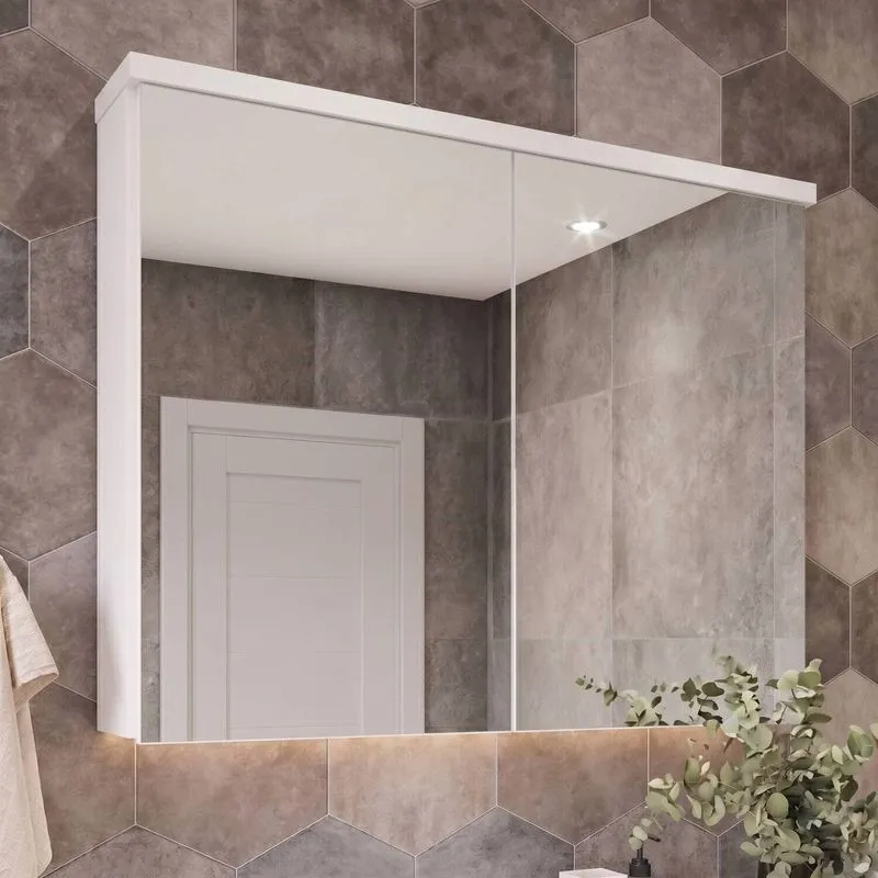 Armário De Banheiro 90cm 02 Portas Com Espelho - Branco Branco/branco