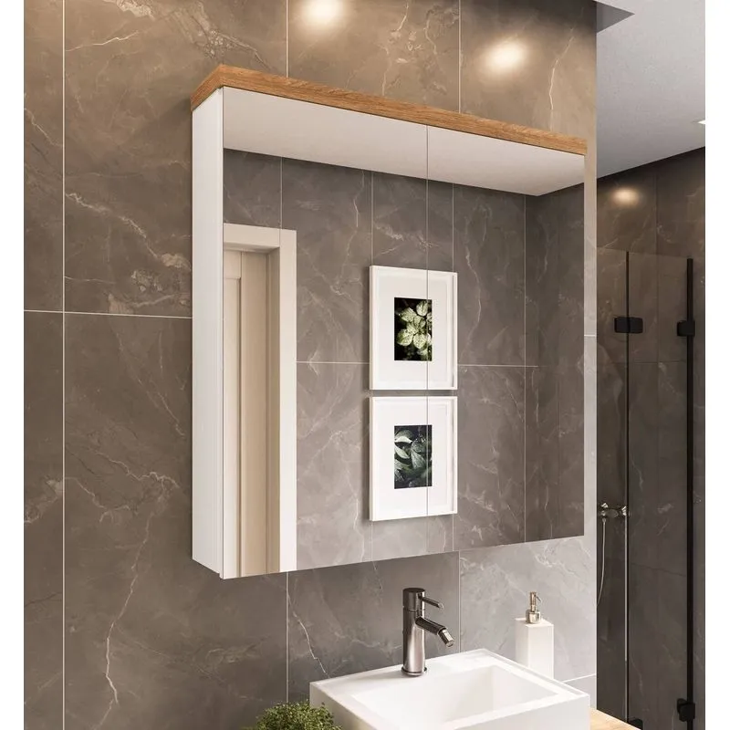 Armário De Banheiro 80cm 02 Portas Com Espelho - Branco/Itapuã Branco/Itapuã
