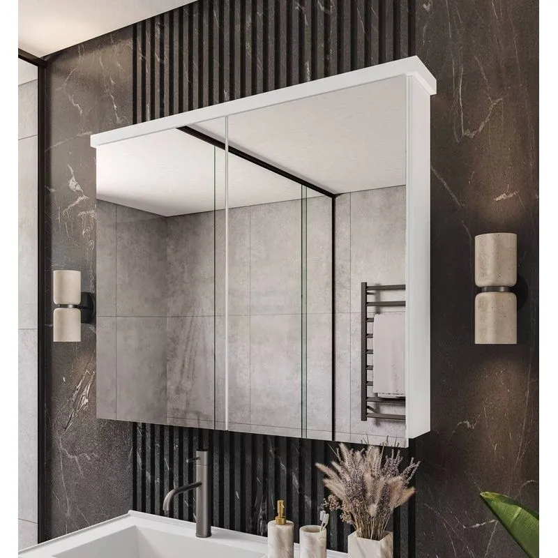 Armário De Banheiro 100cm 02 Portas Com Espelho - Branco Branco