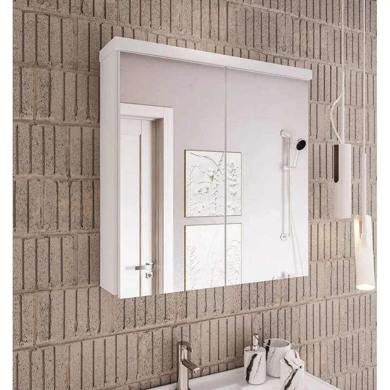 Armário De Banheiro 70cm 02 Portas Com Espelho - Branco Branco