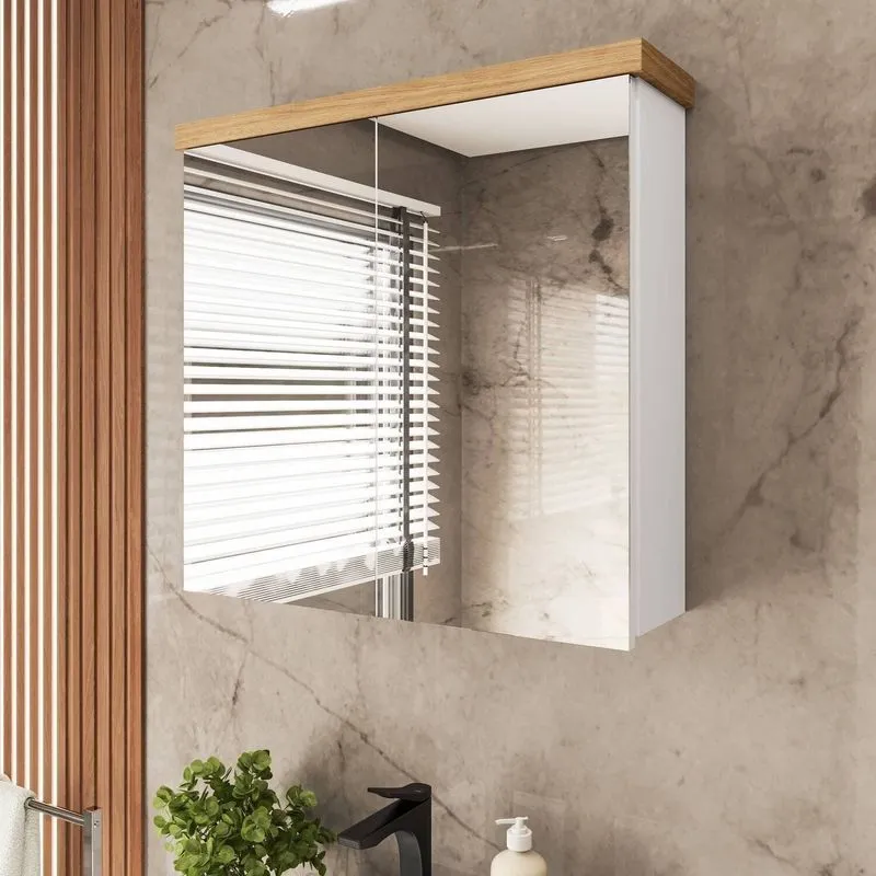 Armário De Banheiro 65cm 02 Portas Com Espelho - Branco/Itapuã