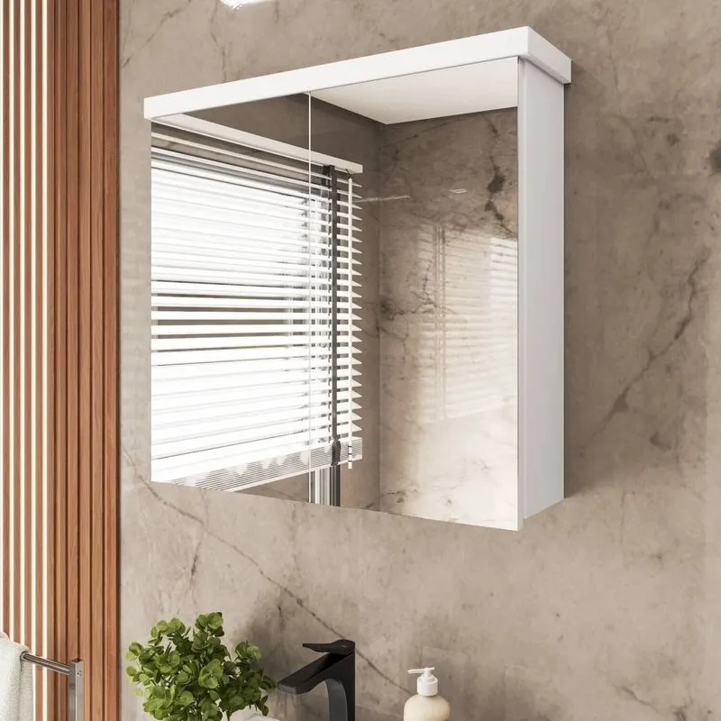 Armário De Banheiro 65cm 02 Portas Com Espelho - Branco Branco