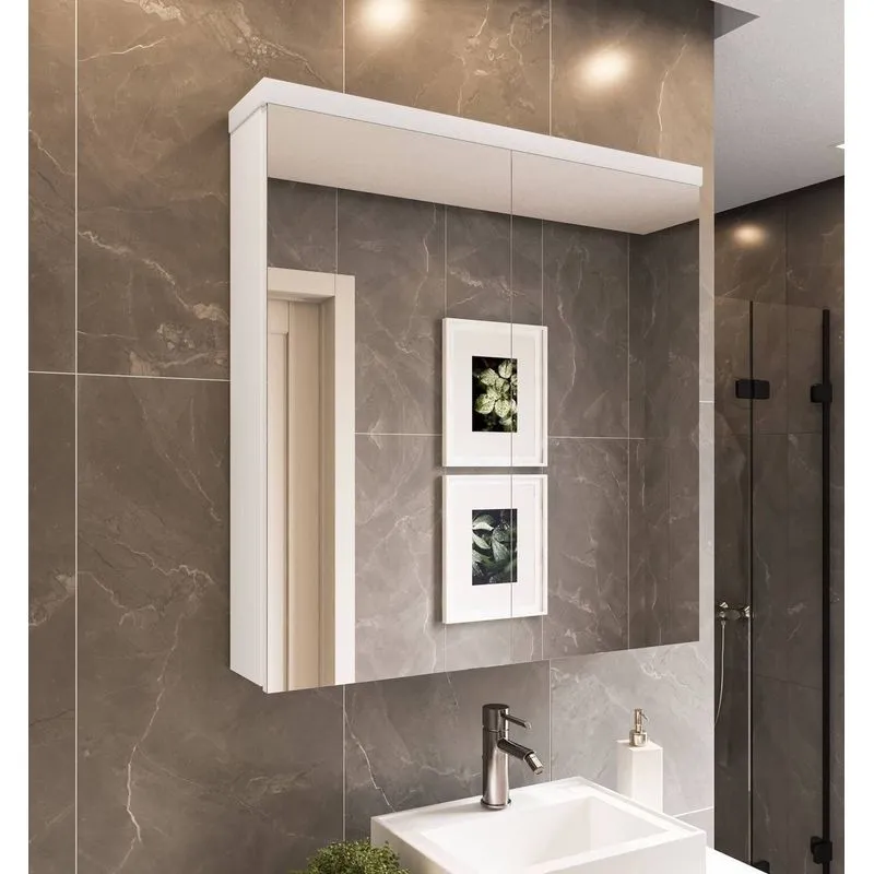 Armário De Banheiro 80cm 02 Portas Com Espelho - Branco Branco