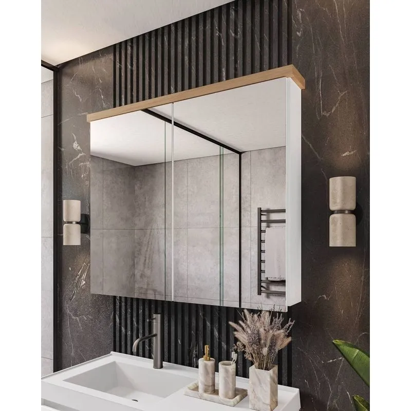 Armário De Banheiro 100cm 02 Portas Com Espelho - Branco/Itapuã Branco/Itapuã