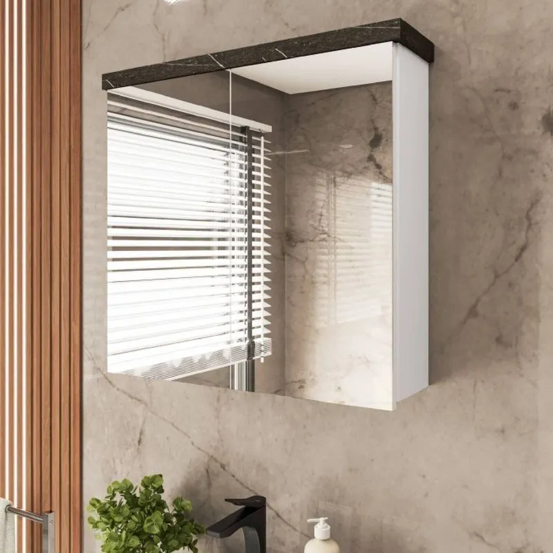 Armário de Banheiro 65cm 02 Portas com Espelho - Branco/Portoro