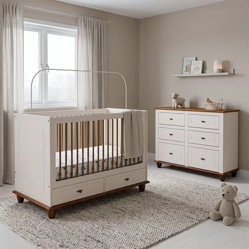 Quarto Joy Bebê 3 Peças Off White/Nogueira Off White/Nogueira