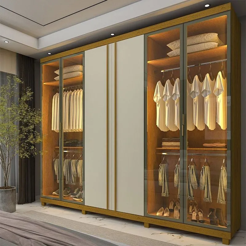 Guarda-roupas Casal 6 Portas Com 4 Portas Reflecta Com Pés Com Led Absolut New 100% Mdf Naturale/off White