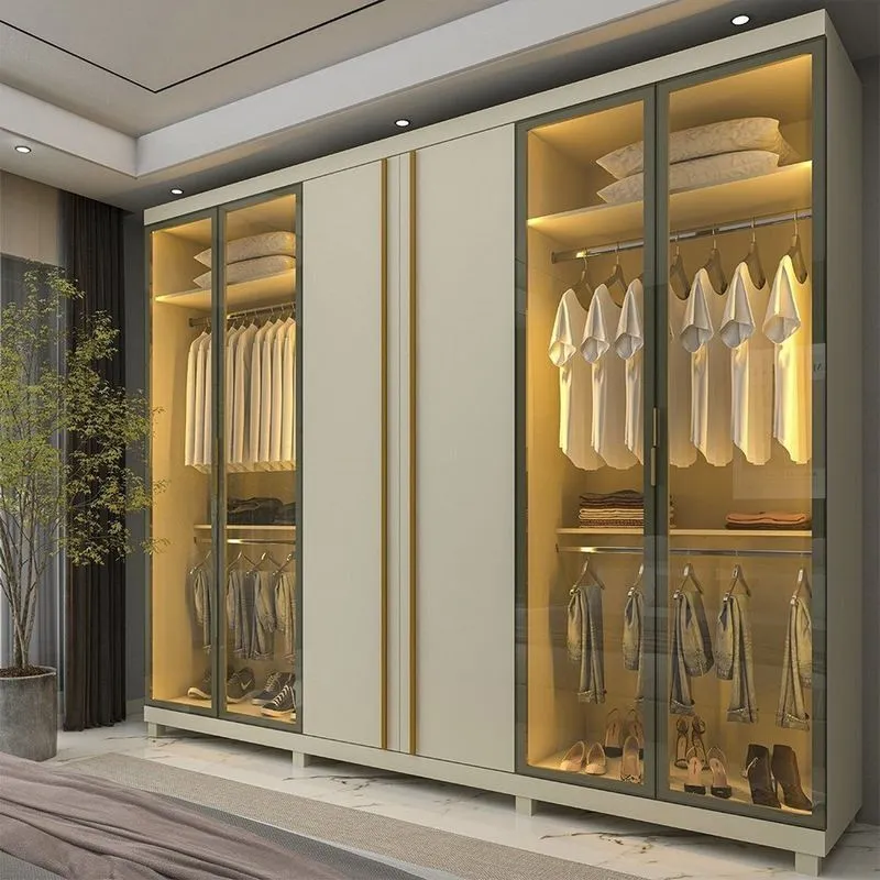 Guarda-roupas Casal 6 Portas Com 4 Portas Reflecta Com Pés Com Led Absolut New 100% Mdf Off White