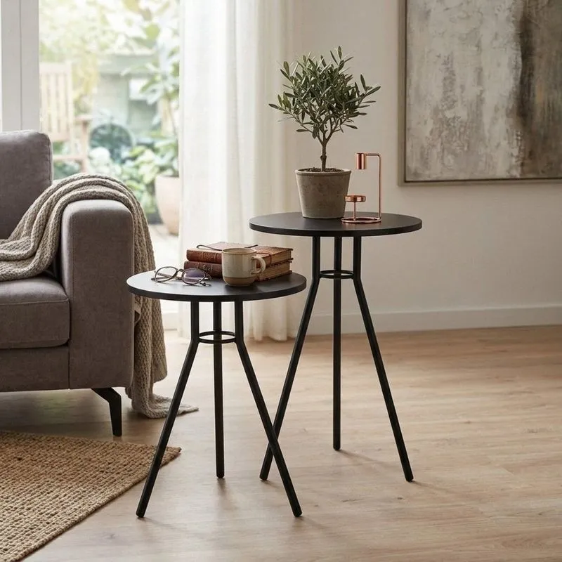 Mesa Lateral Malta Preta Moderna Em MDF E Aço Para Sala E Quarto Preto