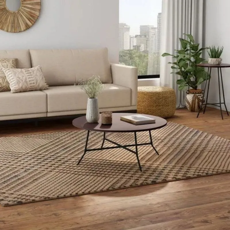 Mesa De Centro Creta Madeira Maciça Sala De Estar Design Industrial Preto / Cera Boho