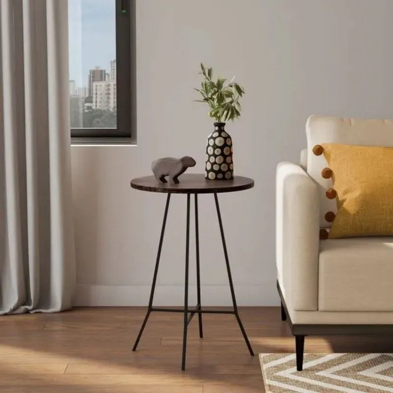 Mesa Lateral Alta Estilo Rústico Canto Sofá Apoio Cama Preto / Cera Boho