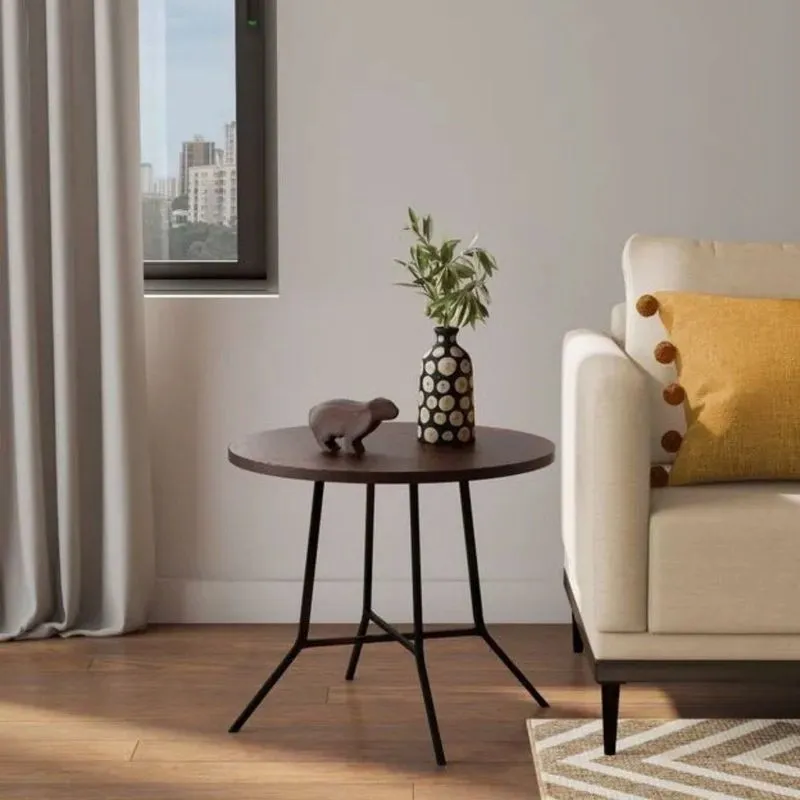 Mesinha De Canto Baixa Redonda Tampo Madeira Creta 60cm Preto / Cera Boho