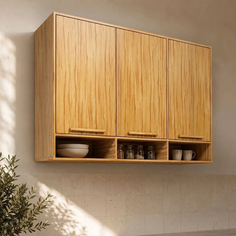 Armário Aéreo 3 Portas 100% MDF 120cm Malta Espresso Móveis Marrom/Amêndoa Amêndoa