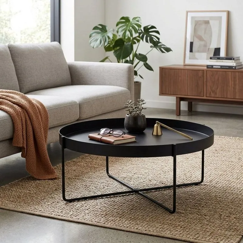 Mesa De Centro North Design Clean Em Aço Preto Premium Preto