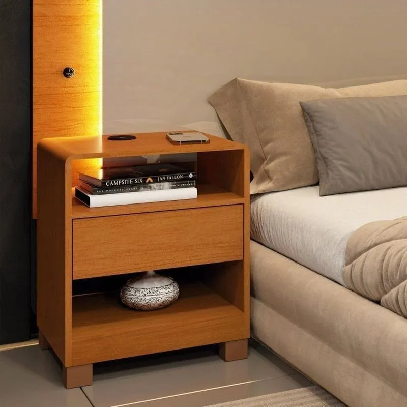 Kit Com 2 Mesa De Cabeceira 1 Gaveta Orgânica Luna Com Carregador Usb 100% Mdf Yescasa Cinamomo