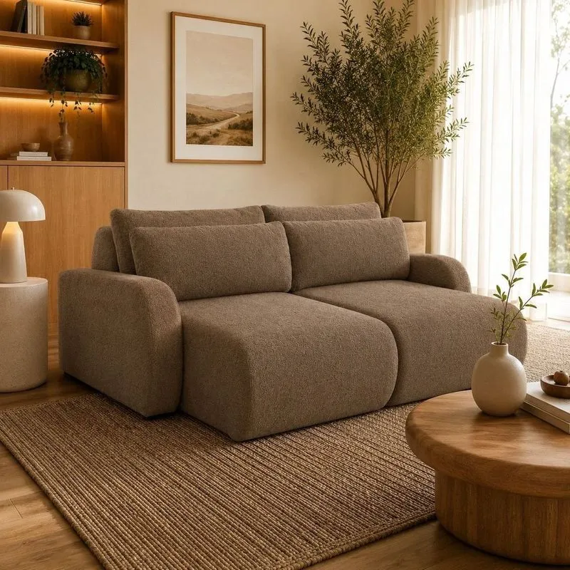 Sofá Retrátil 3 Lugares Bouclê Apolo 230cm Avelã