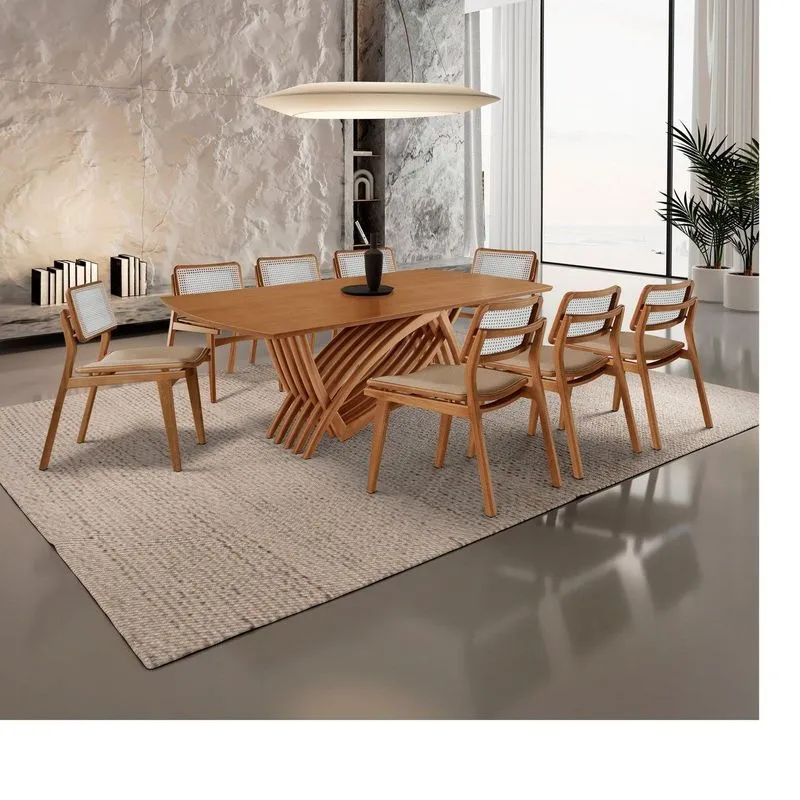 Conjunto De Mesa De Jantar Zurick Tampo Barril Laminado 240cm 8 Cadeiras Eloá Premium Turim/imbuia Natural