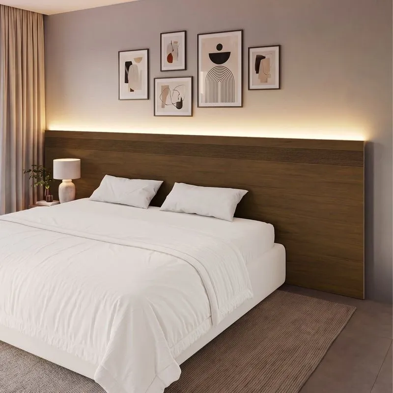 Painel Cabeceira Frisado Casal/Queen Com Led 109x270cm Âmbar