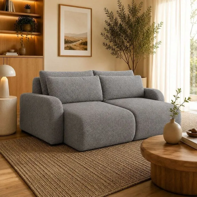 Sofá Retrátil 3 Lugares Bouclê Apolo 210cm Alaska Cinza