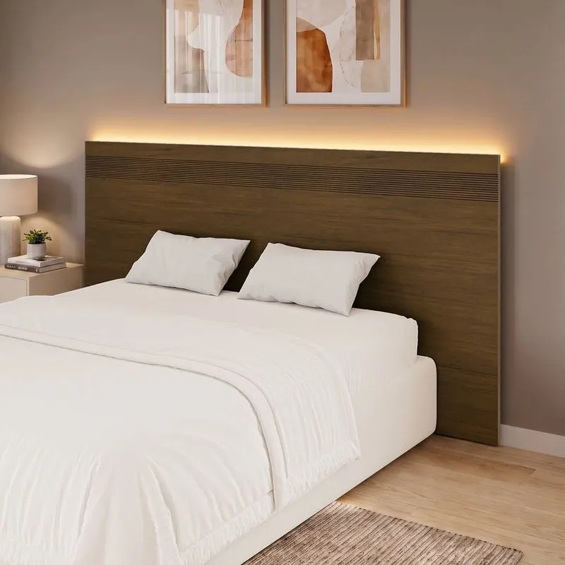Painel Cabeceira Frisado Casal Com Led 109x180cm Âmbar