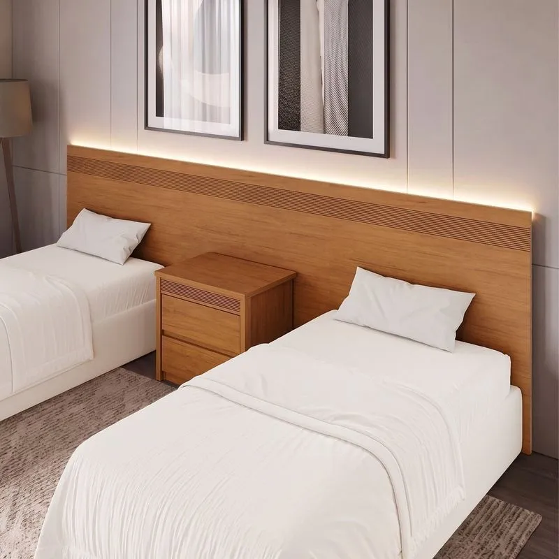 Painel Cabeceira Frisado Casal/Queen Com Led E Mesa De Cabeceira 109x270cm Rubi