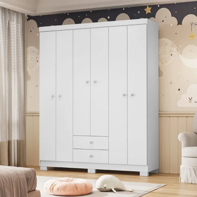 Guarda Roupa para Bebê Quarto Infantil 6 Portas 2 Gavetas Branco Flex 100% MDP Branco TX