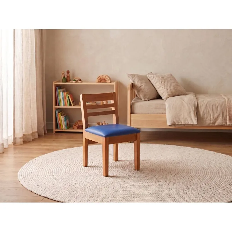 Cadeira Infantil Montessori Madeira Maciça Assento Estofado Azul Rbm Madeira Natural / Estofado Azul