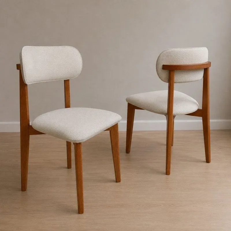 Combo 2 Cadeiras De Jantar Maya Estofada Linho Marfim Design Moderno Marfim