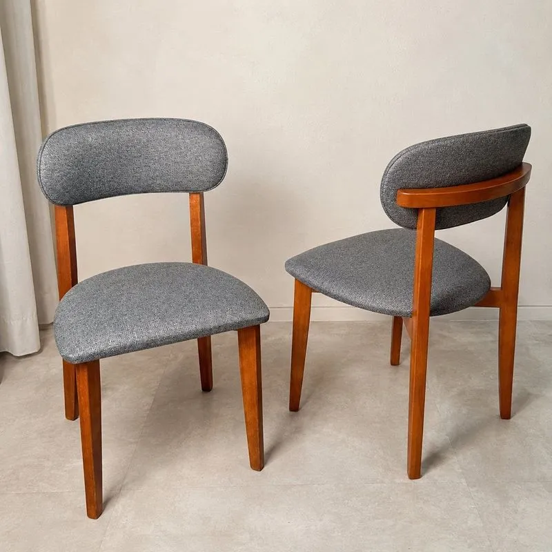 Combo 2 Cadeiras De Jantar Maya Estofada Linho Cinza-escuro Design Moderno Cinza-escuro