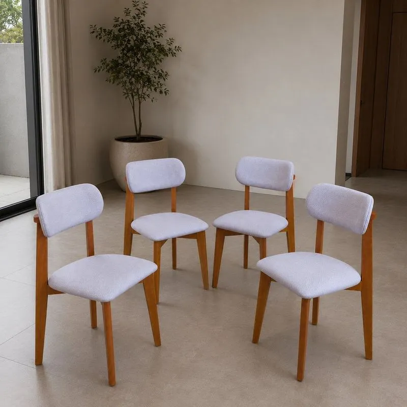 Kit 4 Cadeiras Maya Revestida Em Linho Ergônomica Design Delicado & Versátil Cinza-claro