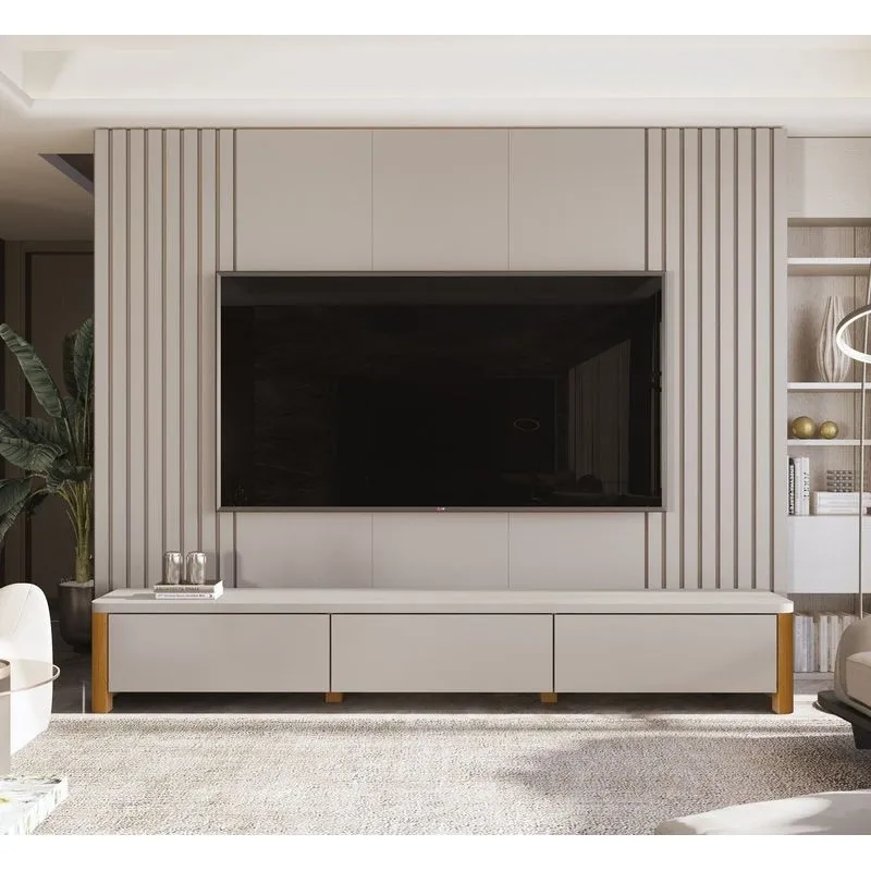 Rack Monaco Com Painel Sierra Para Tv Até 75 Polegadas 3 Gavetas Ripado Mdf/mdp Pés Em Madeira Fendi