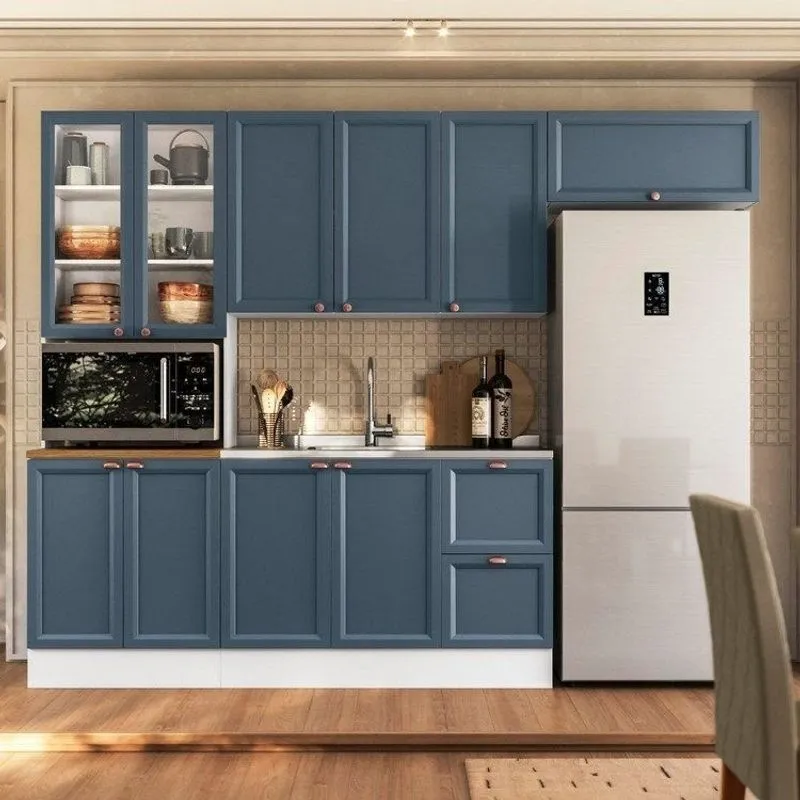 Cozinha Completa Modulada Americana 4 Peças Com Paneleiro Duplo E Balcão Com Tampo Unna Yescasa Branco/azul