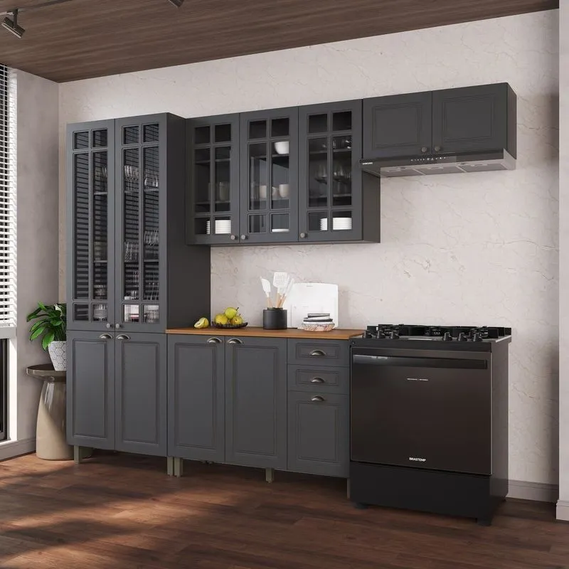 Cozinha Completa 4 Peças Em Mdf Bari Cinza