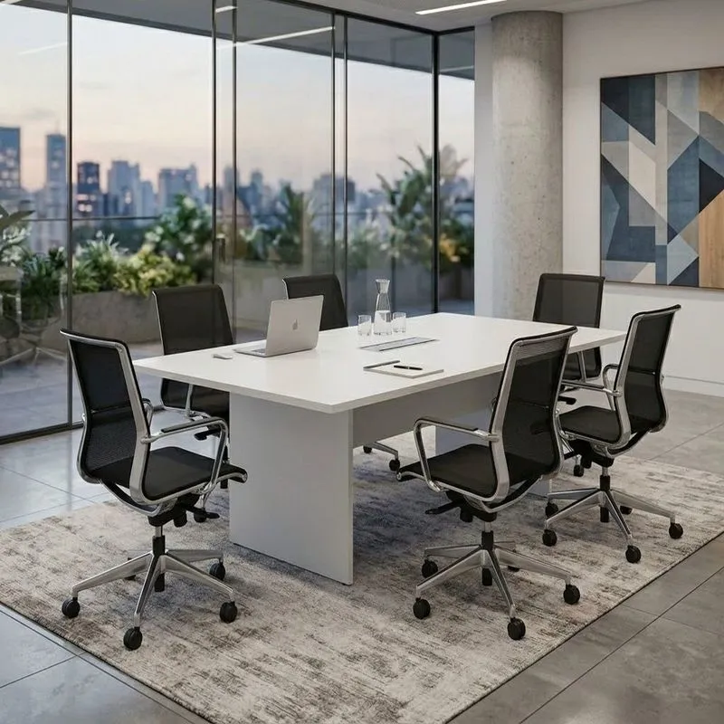 Mesa De Reunião Para Escritório Retangular 6 Lugares 180x90cm Me4203 Branco Tecnomobili Branco