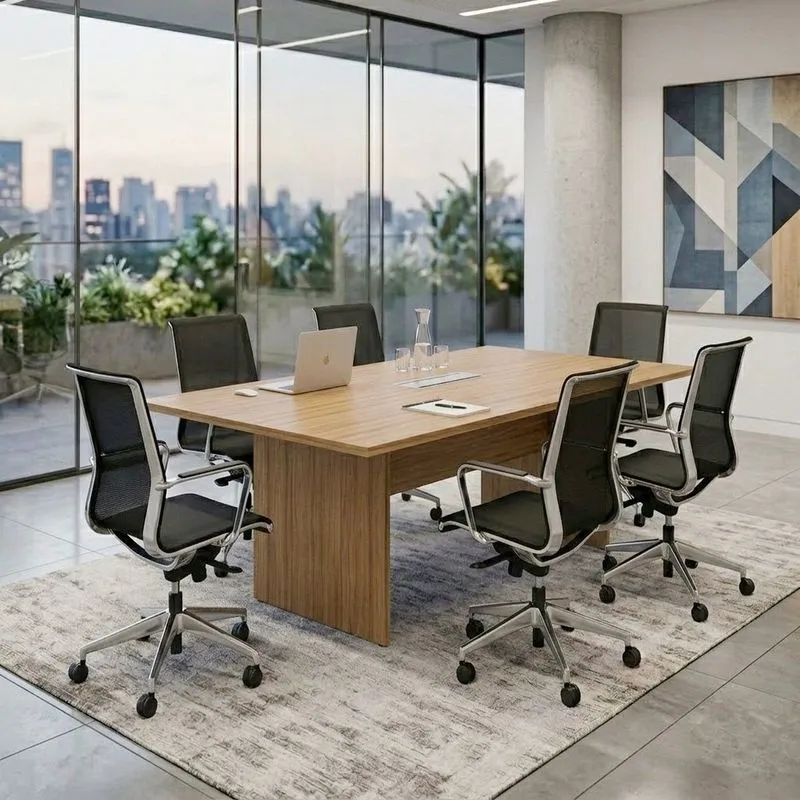 Mesa De Reunião Para Escritório Retangular 6 Lugares 180x90cm ME4203 Amêndoa Tecnomobili Amendoa