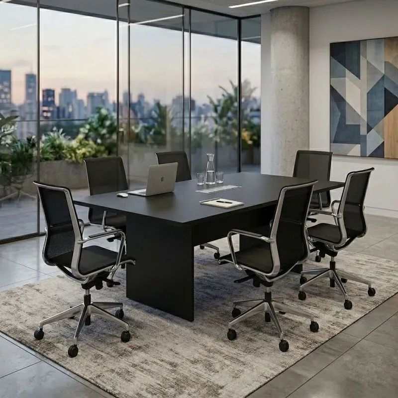 Mesa De Reunião Para Escritório Retangular 6 Lugares 180x90cm Me4203 Preto Tecnomobili Preto