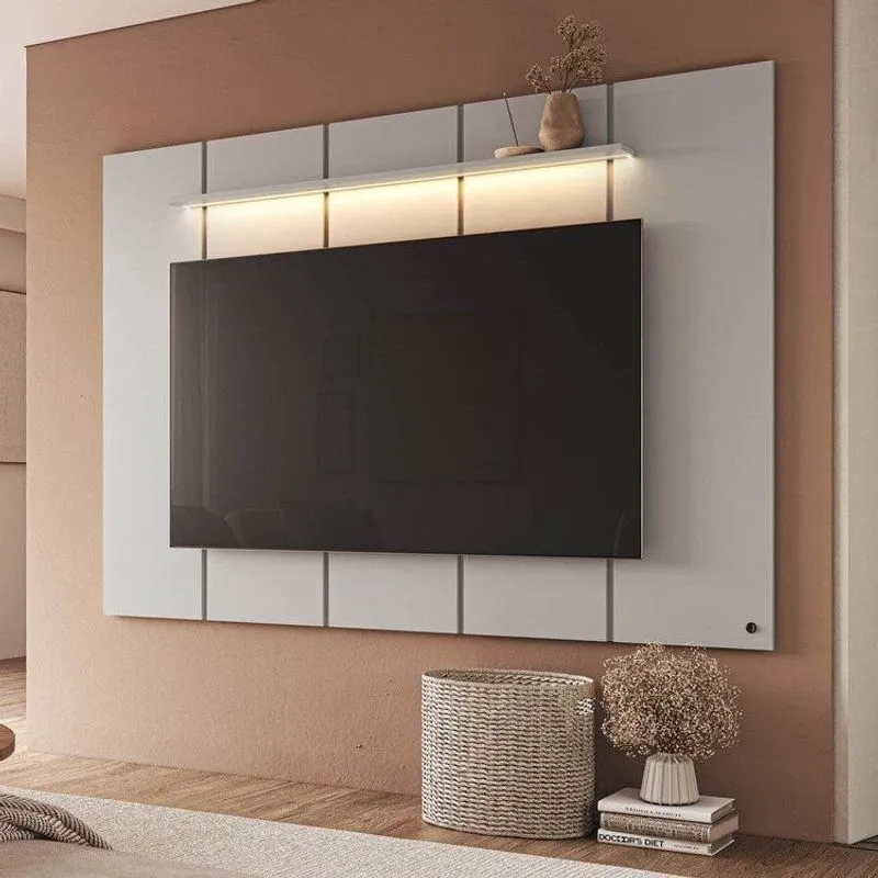 Painel Para TV Até 75 Polegadas 200x136cm Com LED Horizonte Cabecasa Madeiraoriginals Off White Offwhite