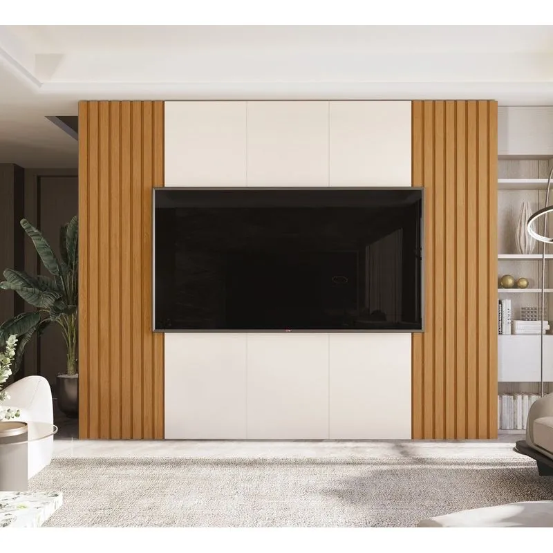 Painel Sierra 2.2 Para TV Até 84 Polegadas Com Ripado Real Off White Nature