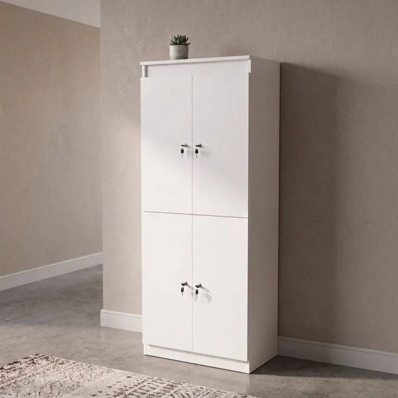 Armário Locker 4 Portas Com Chave Multiuso Academia Escritório E Vestiário ME4204 Branco Branco