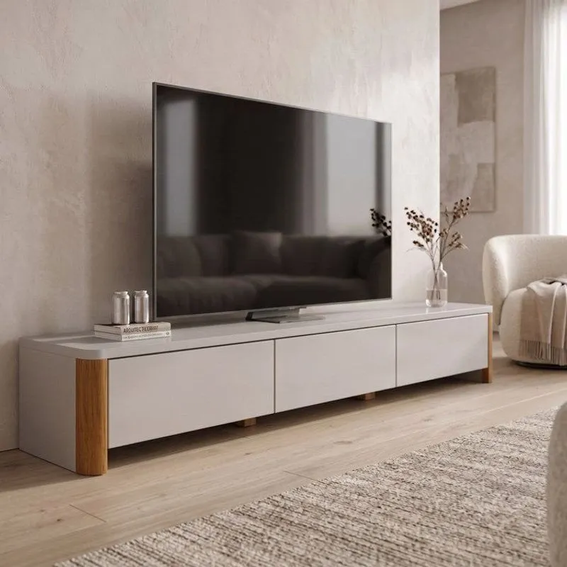 Rack Monaco 2.2 Para TV Até 84 Polegadas 3 Gavetas Pés Em Madeira Maciça Fendi