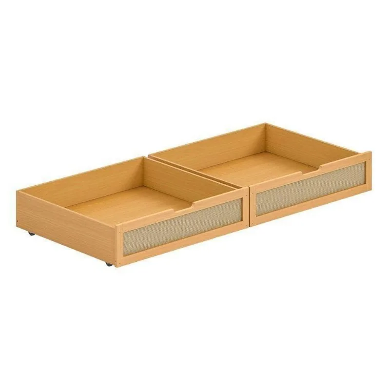 Kit 2 Gavetões em Madeira Maciça e Rattan Magna Kids Casatema Marrom/Mel Mel