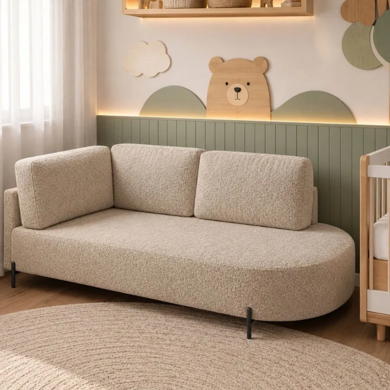 Cama Babá Infantil Orgânica Lado Direito para Quarto de Bebê Afeto Bege