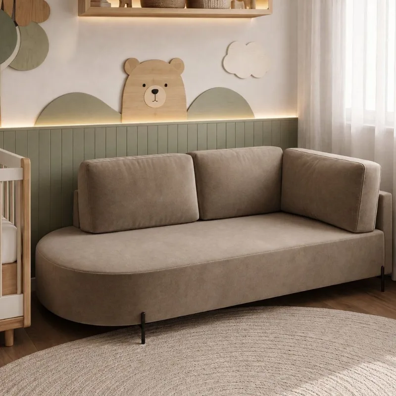 Cama Babá Infantil Orgânica Lado Esquerdo para Quarto de Bebê Afeto Bege Escuro