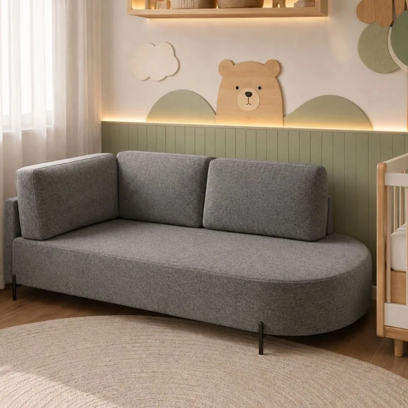 Cama Babá Infantil Orgânica Lado Direito para Quarto de Bebê Afeto Cinza